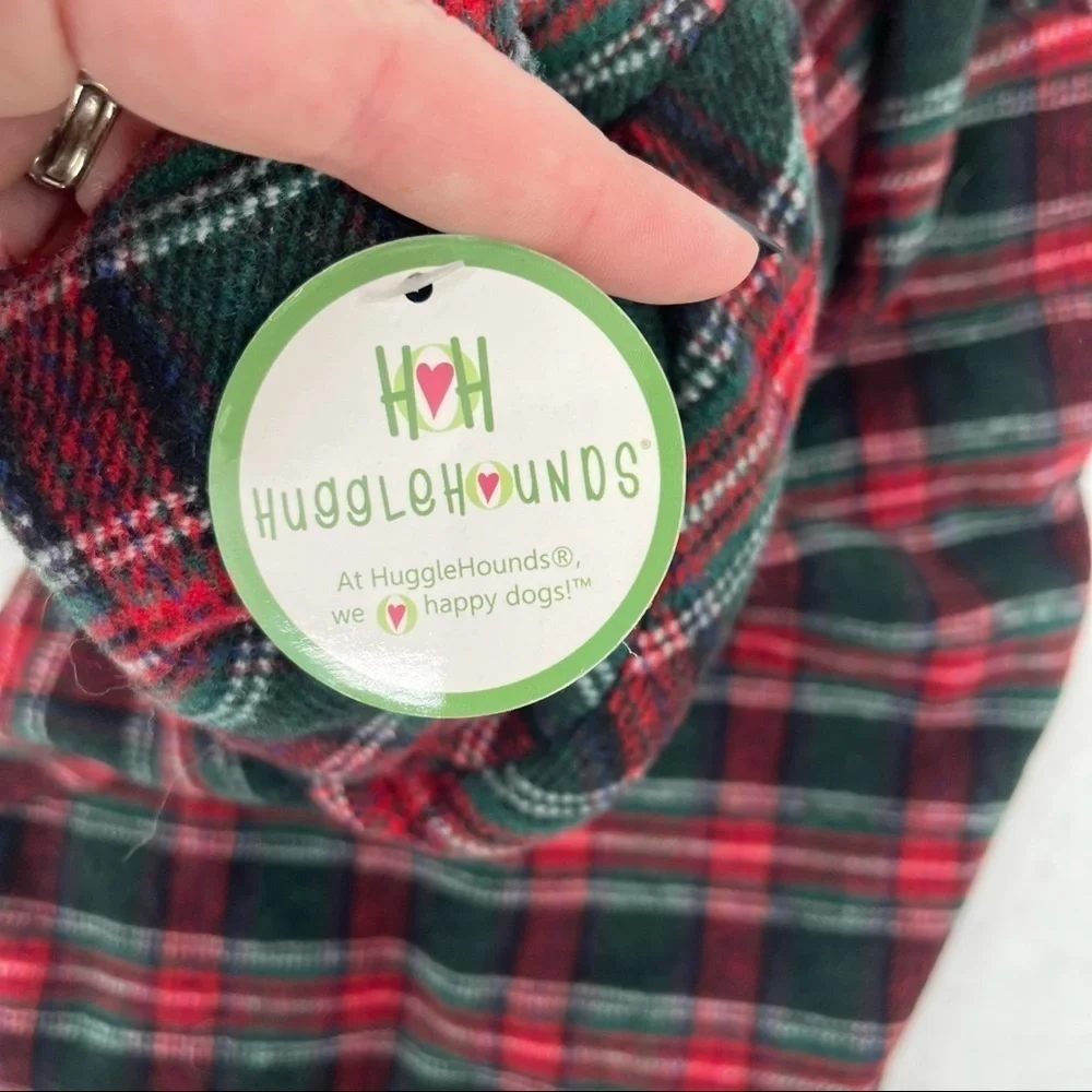 HUGGLE HOUNDS Red/Green Plaid Dog Hoodie NWT size: Large